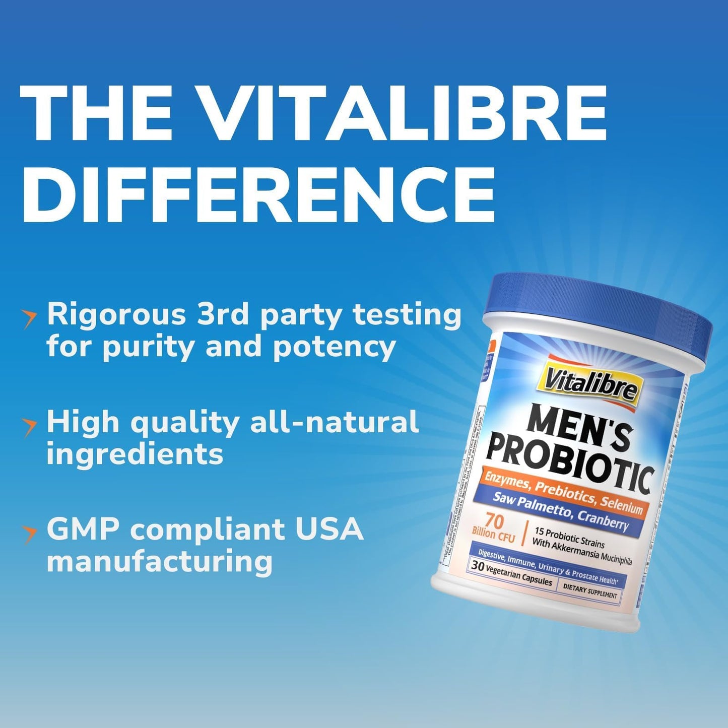 Vitalibre Probiotics for Men with Akkermansia Muciniphila, 70 Billion CFUs, Capsule, 30 Count