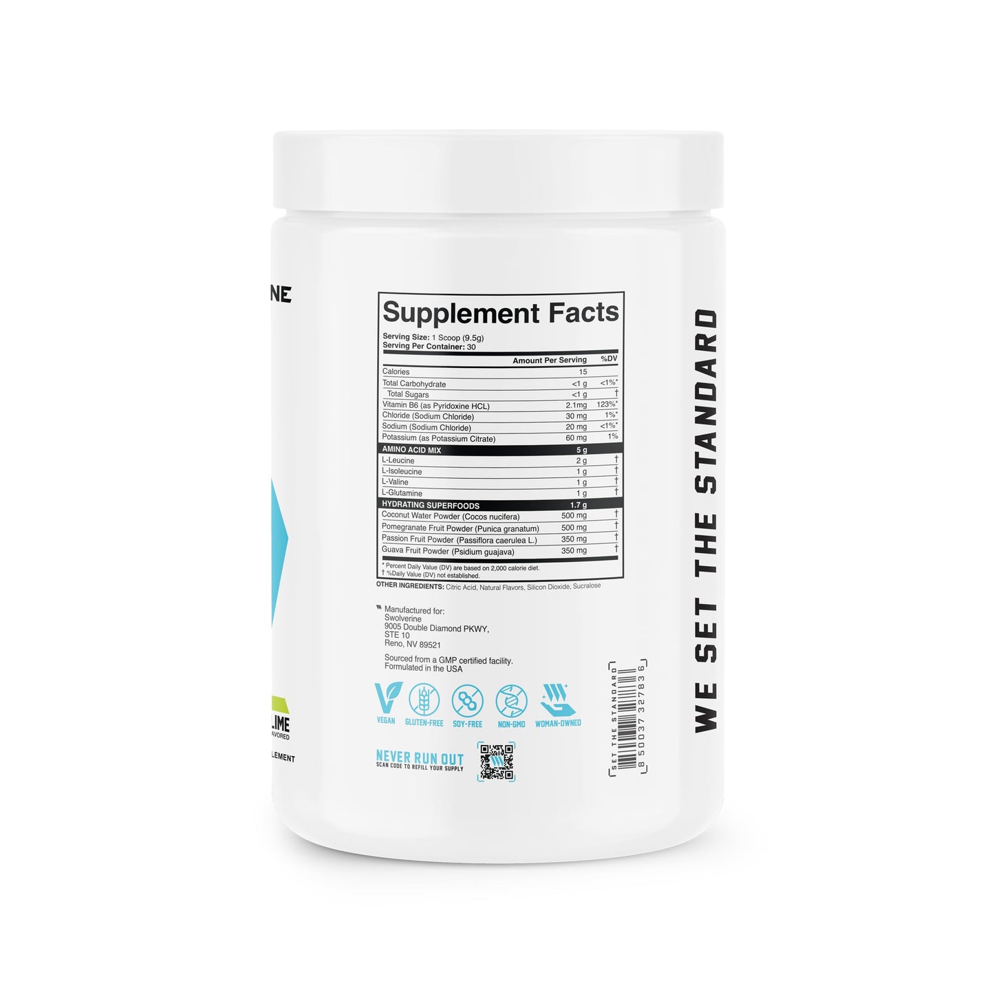 Swolverine BCAA Powder 2:1:1 with L-Glutamine & Electrolytes, 10.05 oz