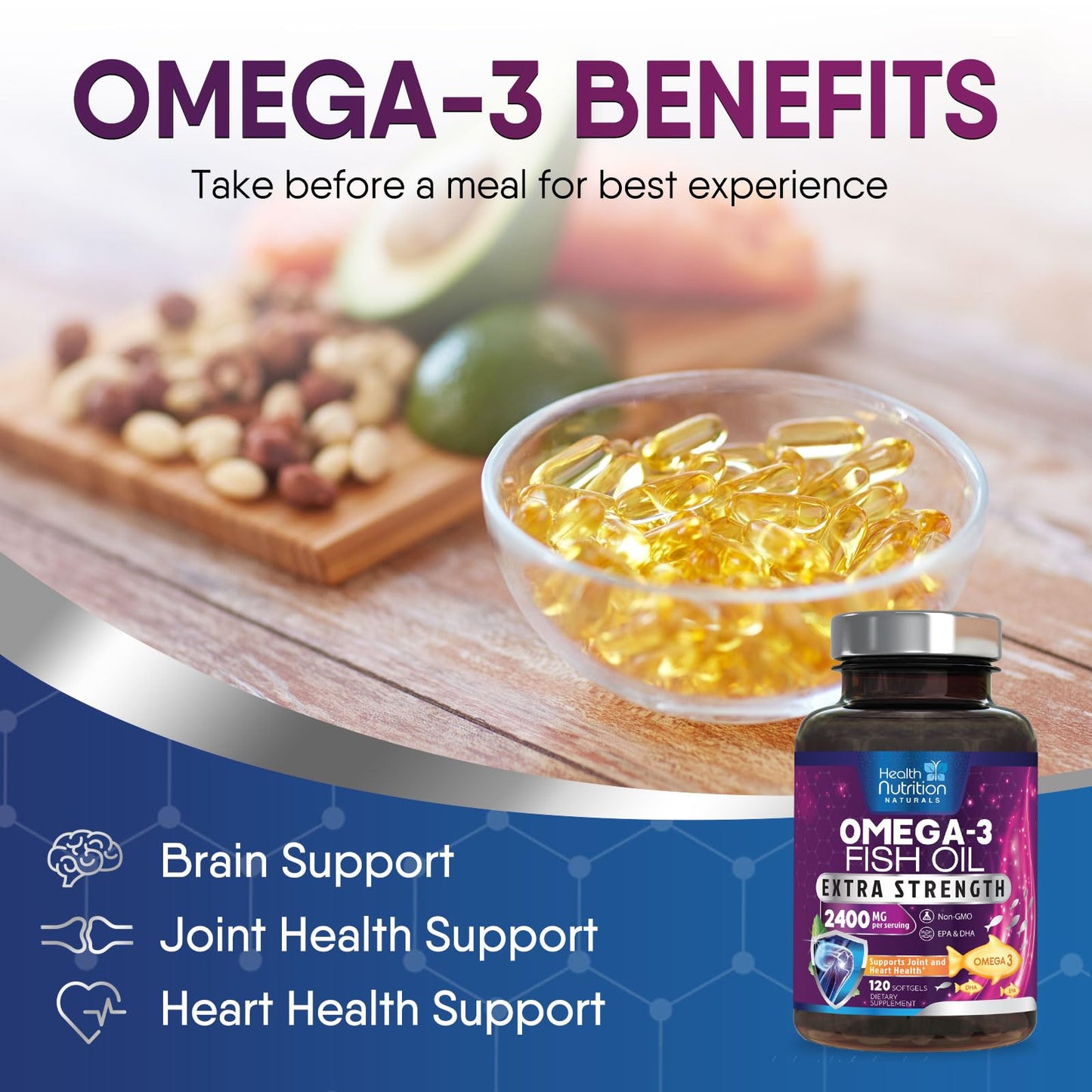 Health Nutrition Naturals Omega-3 Fish Oil Supplements Softgels 120