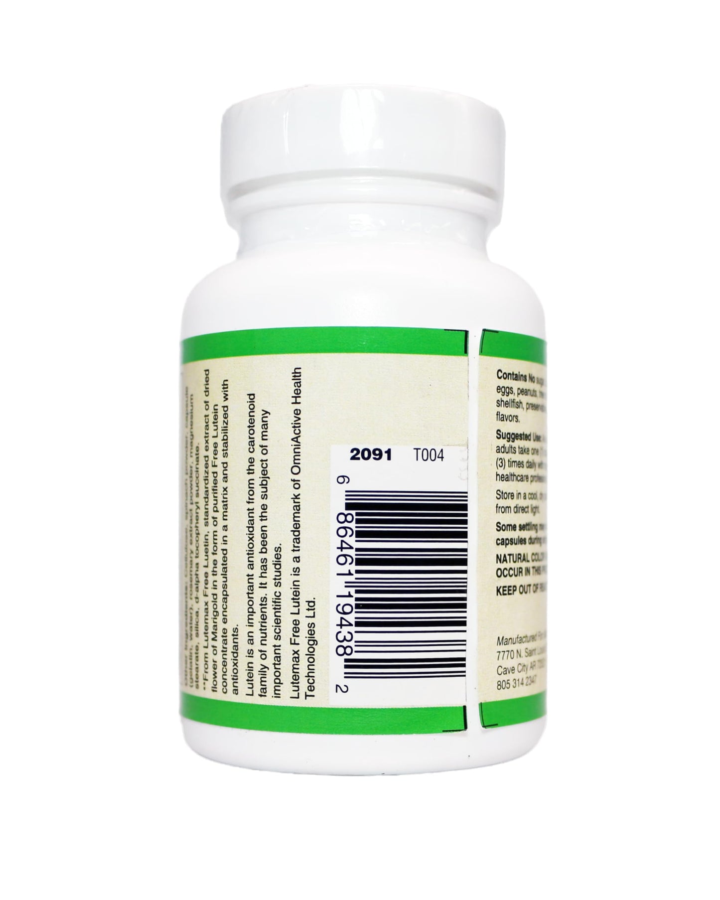 AlchePharma Lutein Plus 20 MG (crystalline Free Lutein) w/Zeaxanthin and Bilberry - Lutemax®, 30 Capsules
