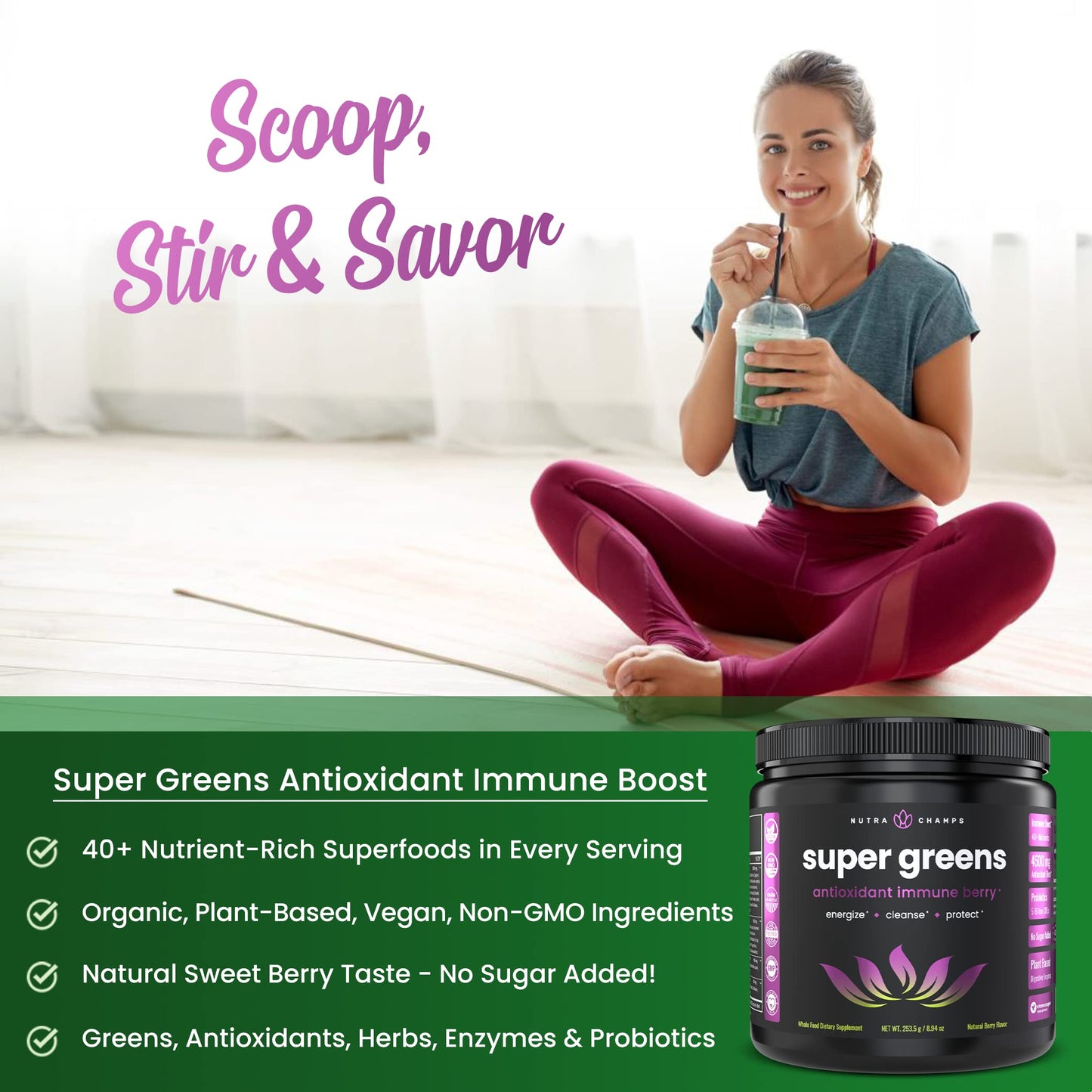 NutraChamps Super Greens Powder and Super Greens Antioxidant Powder Bundle, 2 Pack