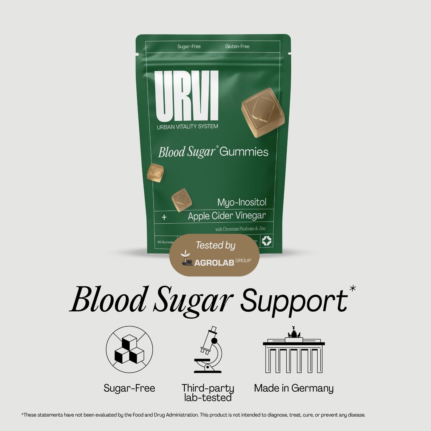 URVI Myo-Inositol and Apple Cider Vinegar Gummies with Chromium and Zinc, 60 Gummies