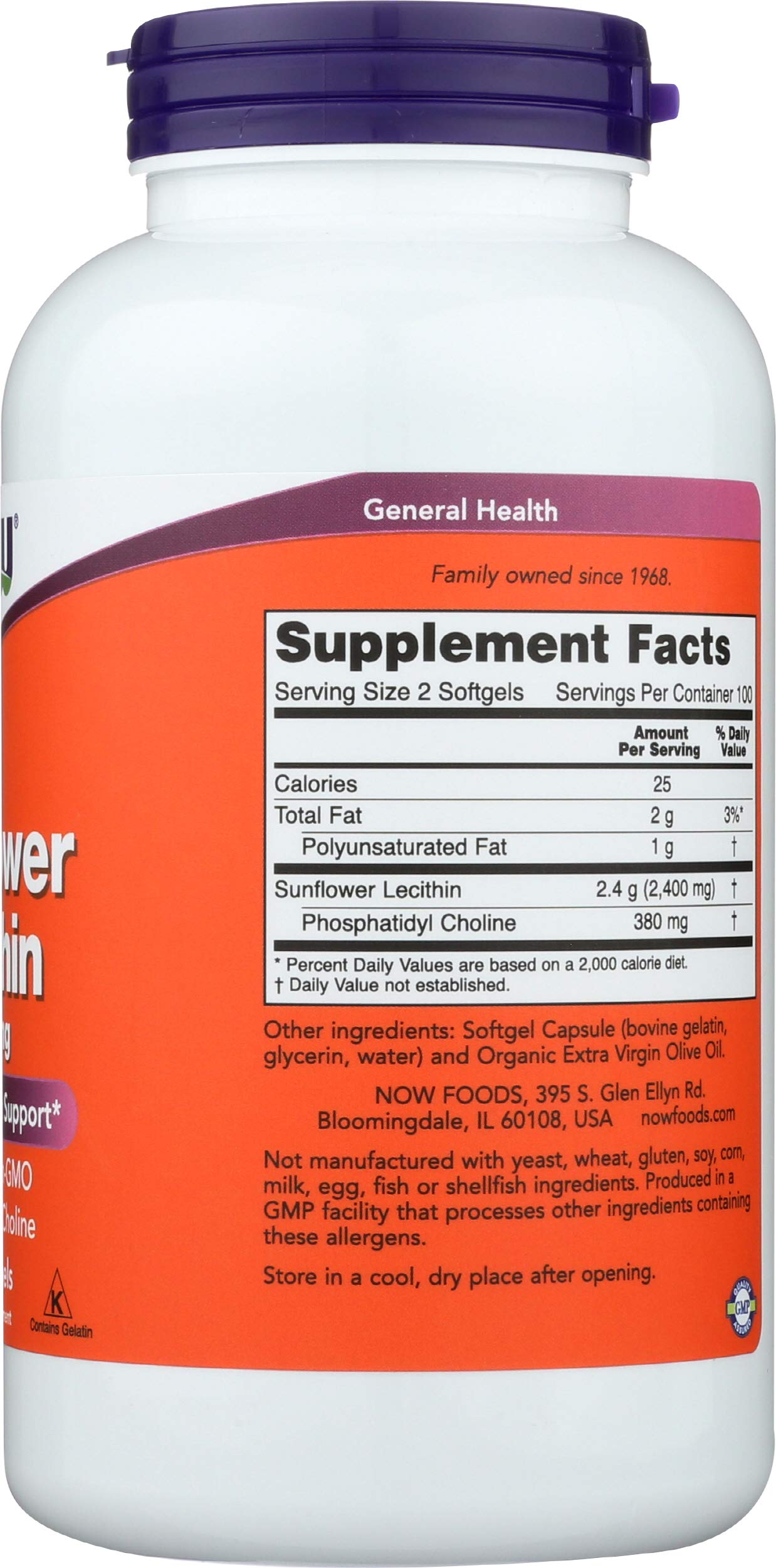NOW Foods Sunflower Lecithin - Phosphatidyl Choline - 1,200 mg Softgels 200