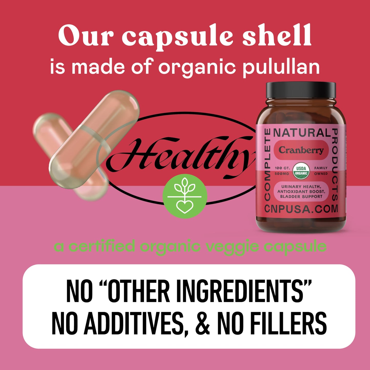 Complete Natural Products Organic Cranberry 500mg Capsules 100 Count