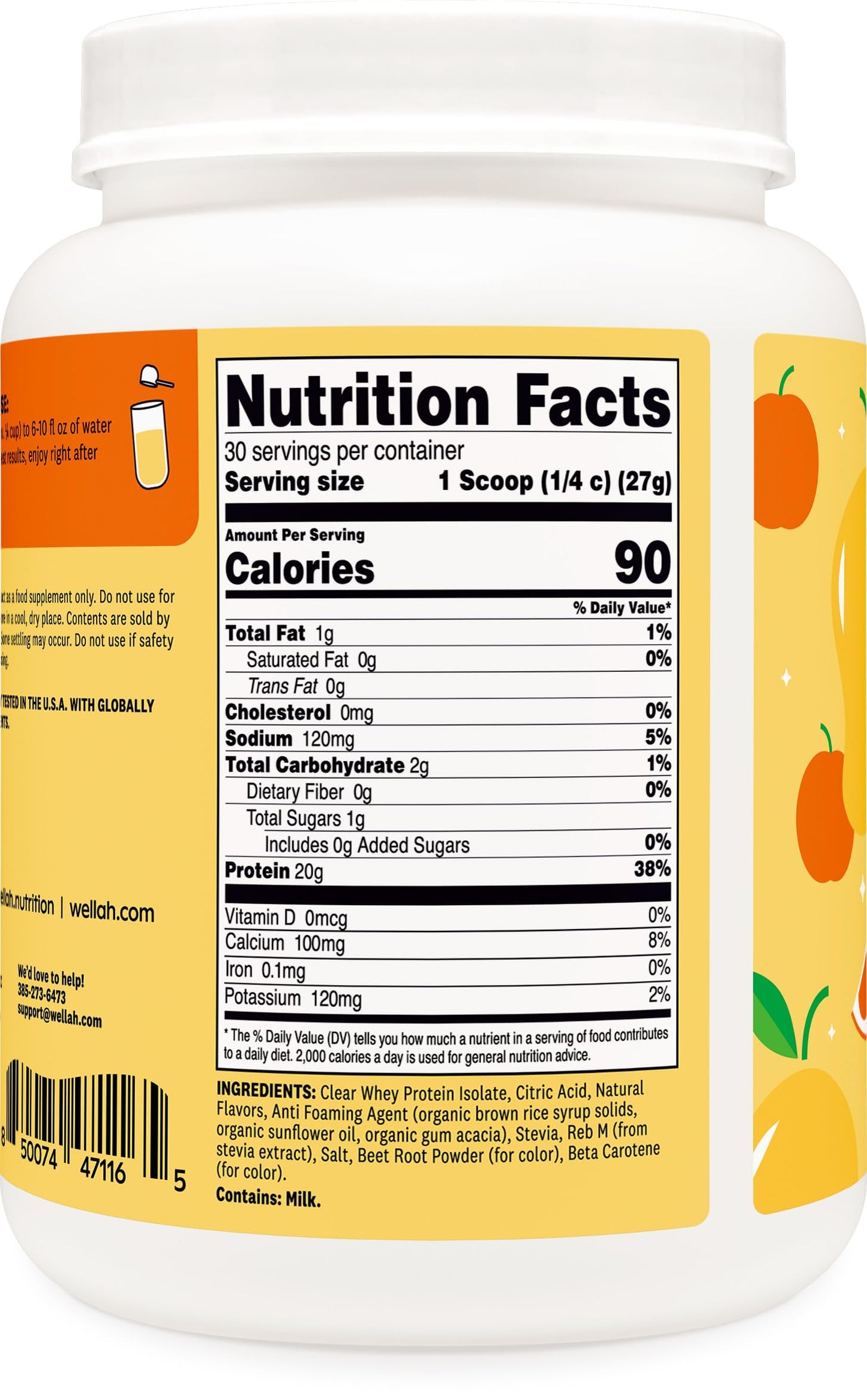 Wellah Clear Whey Protein Isolate Powder (Mango Clementine), 1.79 Pound (Pack of 1)