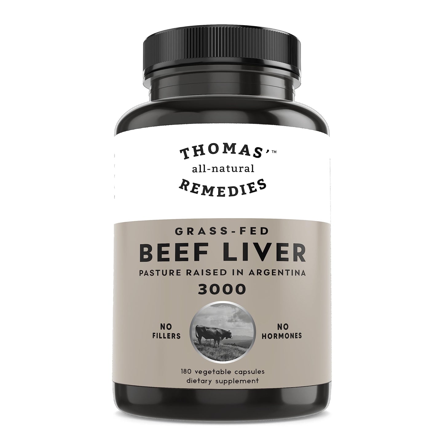 Thomas' all-natural Remedies Grassfed Beef Liver Supplement Capsules, 180 Count