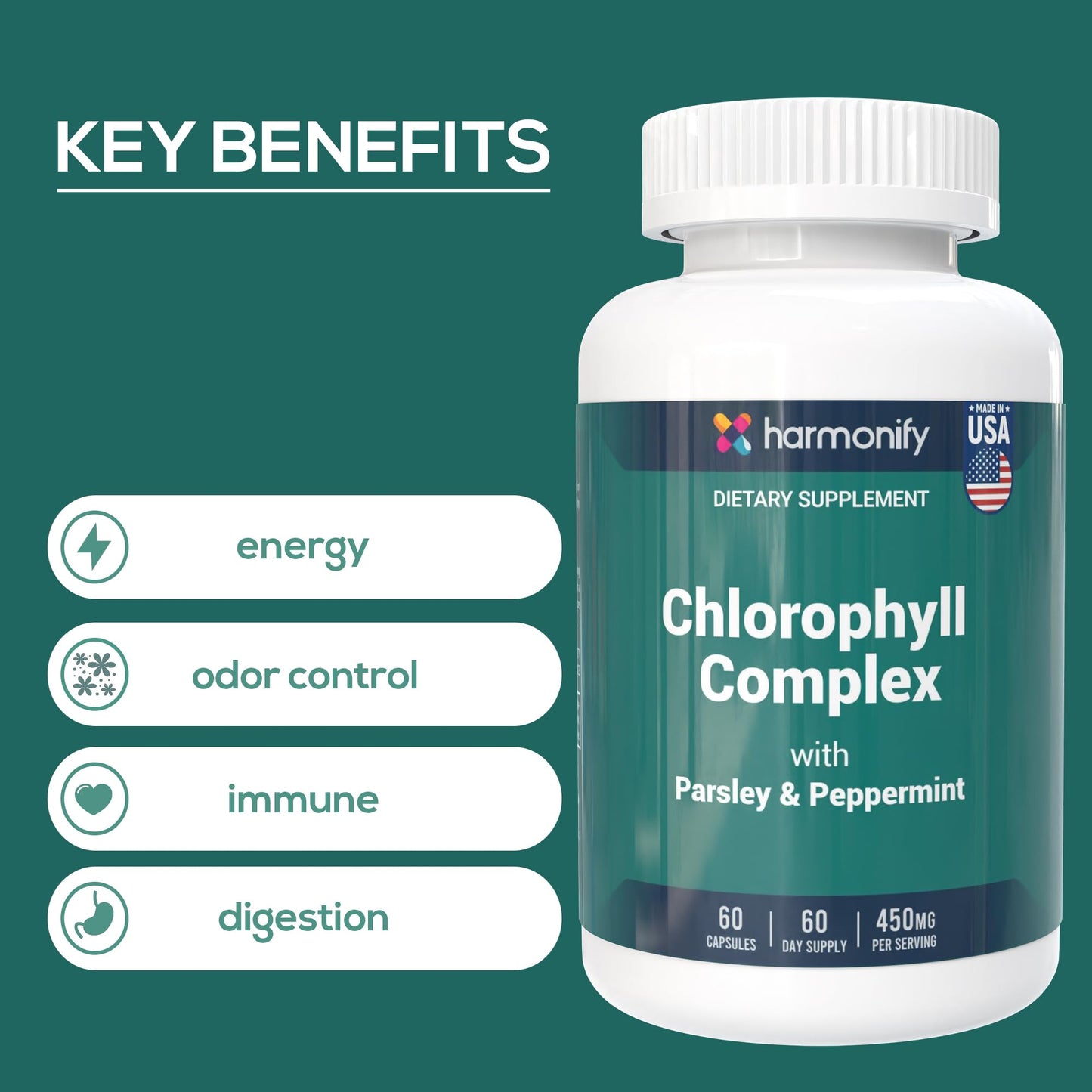 HARMONIFY Chlorophyll Capsules 450mg, 60 Capsules