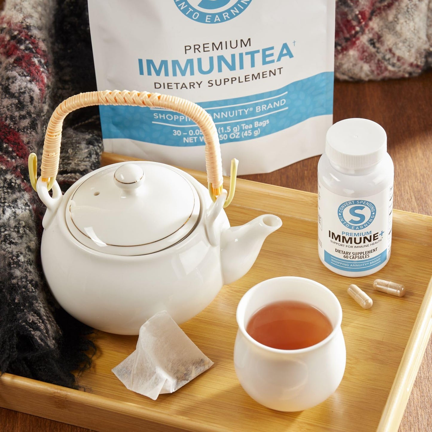Market America Shopping Annuity Premium Immune + Formula Daily Immune Support Supplement with Reishi Mushroom, Echinacea, American Ginseng, Vitamin C & Zinc – Stress Response & Energy Support – 30 Capsules
