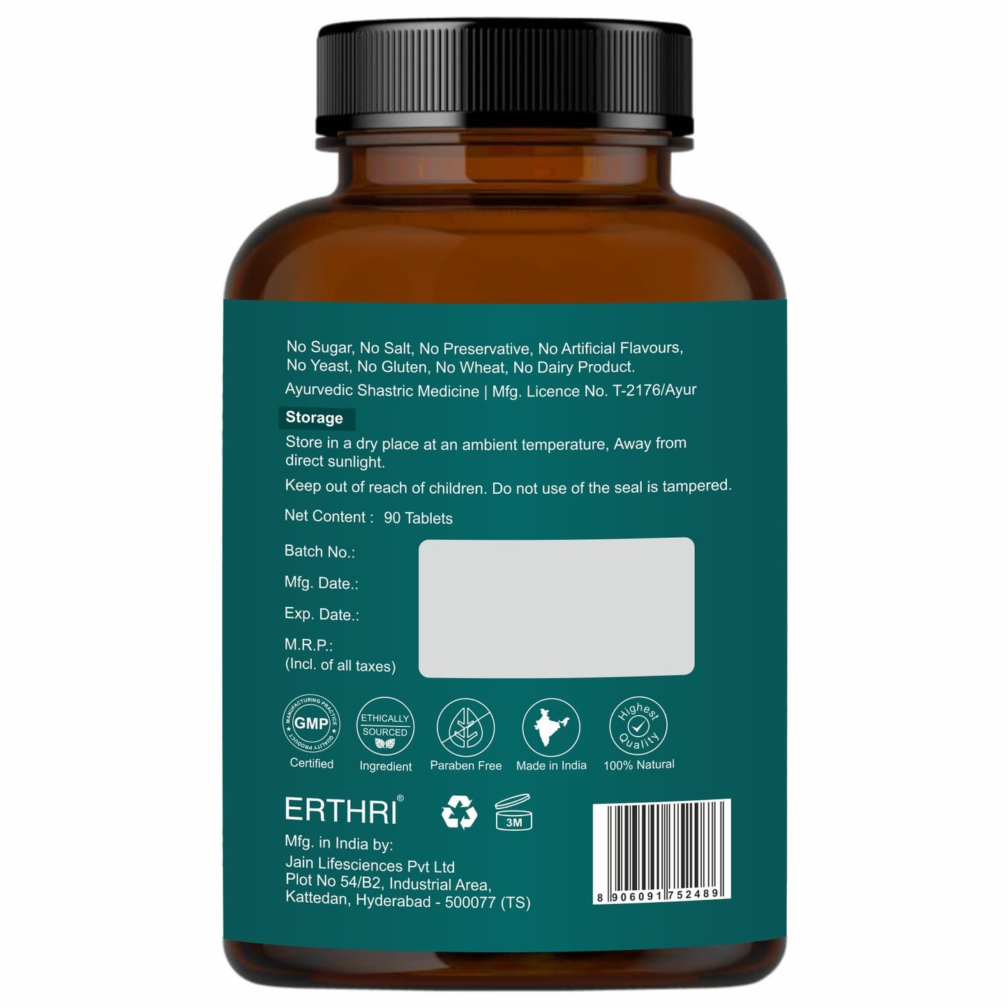 ERTHRI Gotu Kola Tablets 100% Organic 10,000mg, 90 Tablets