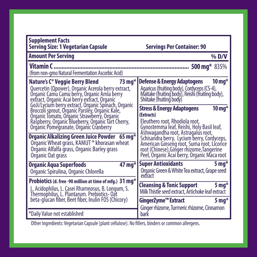 Paradise Herbs Earth's Blend Vitamin C with Nature's C and Adaptogens, Probiotics & Organic Alkalizing Greens, 90 Vegetarian Capsules