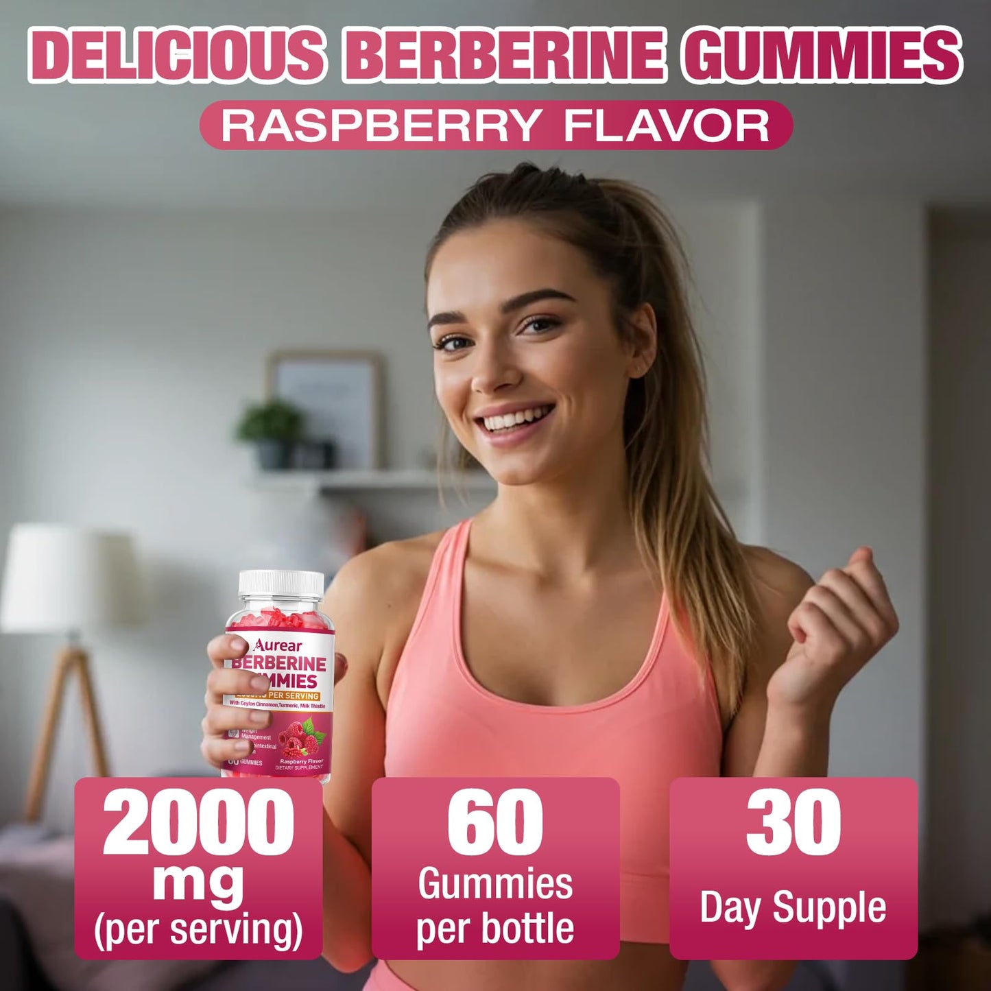 Aurear Berberine 2000mg with Ceylon Cinnamon Gummies 60 Count