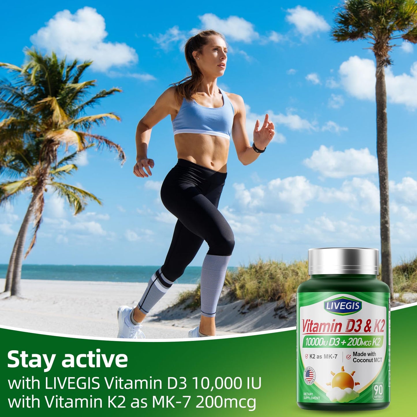 LIVEGIS Vitamin D3 K2 Softgels, 180 Count