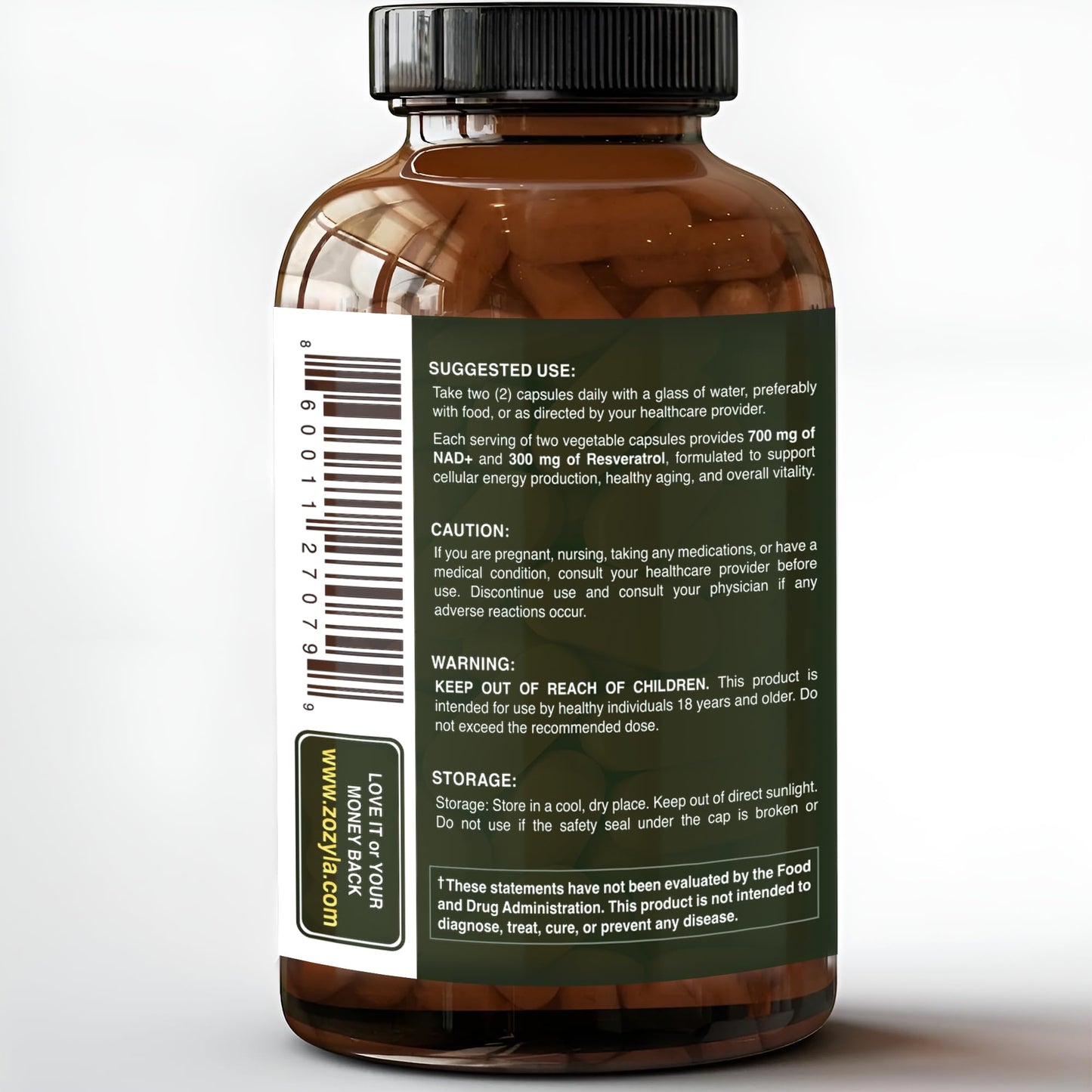 ZOZYLA Liposomal NAD+ Supplement with Resveratrol 1000mg per Serving, Capsules, 60 Count