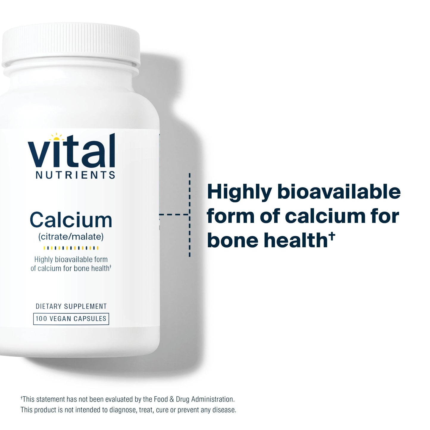 Vital Nutrients Calcium (Citrate/Malate) - Most Bioavailable Form of Calcium, Capsule, 100 Count