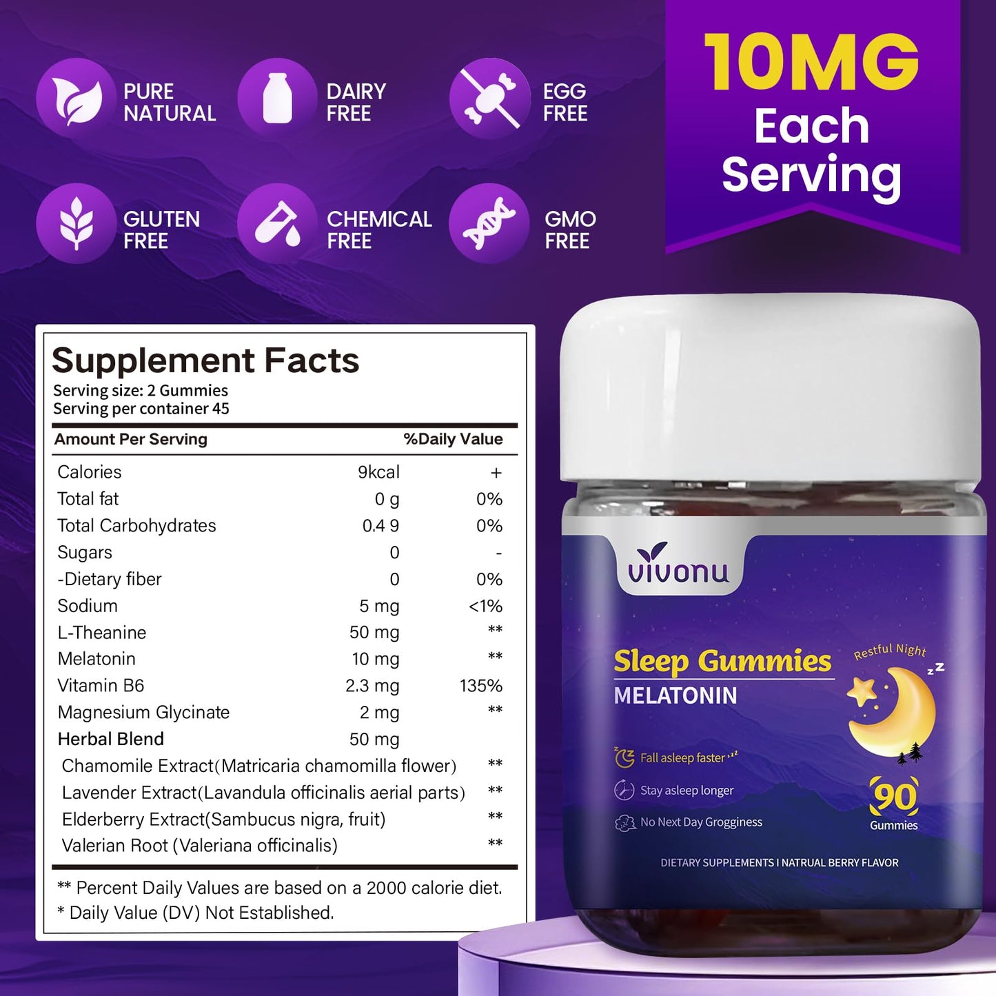 VivoNu Melatonin Gummies 10mg, 90 Count