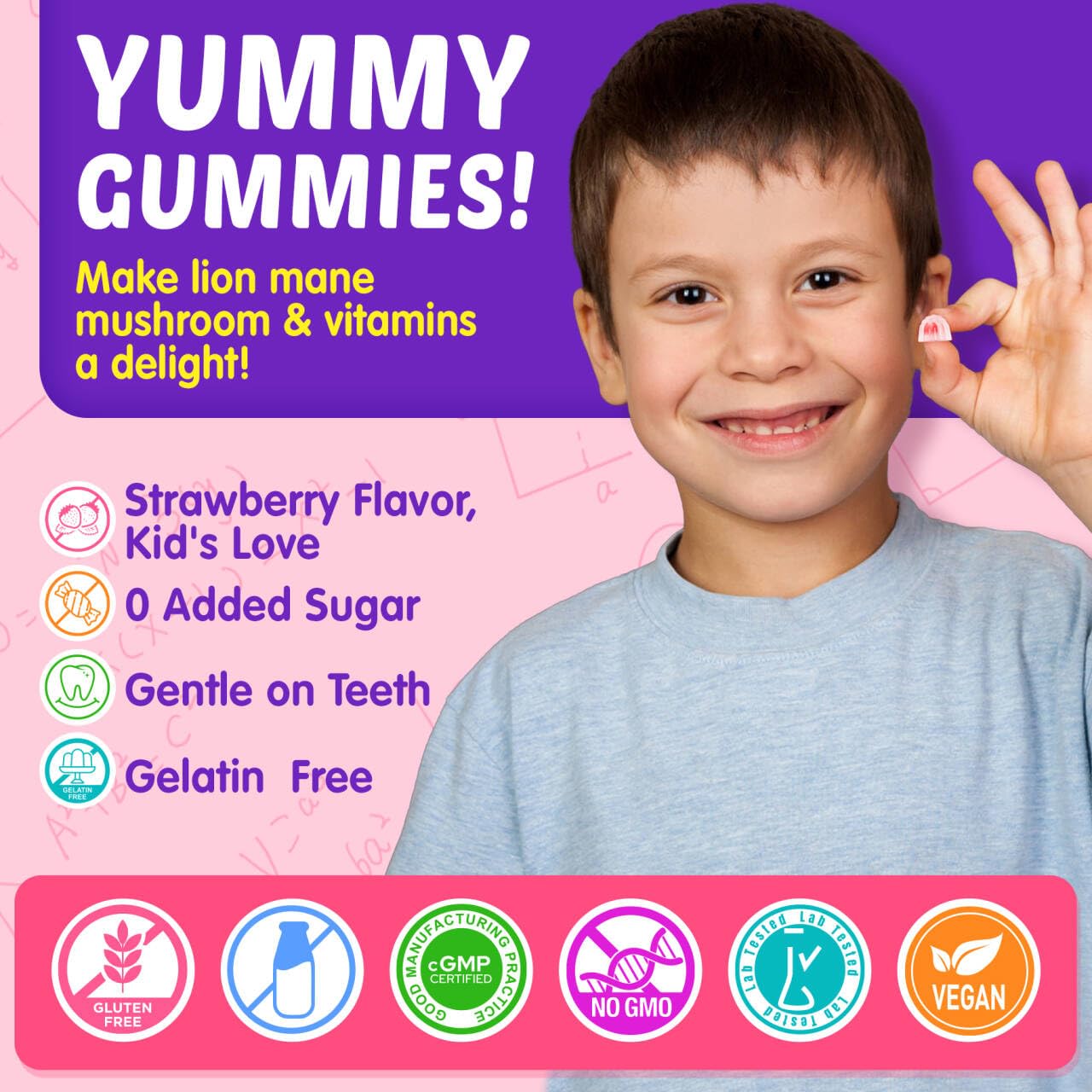 Nextdia Kid Focus Gummies with Lion's Mane – Methyl B6, B9, B12 + Super Greens, Focus & Attention, Cognitive Function & Energy & Vision Support, 59 Gummies