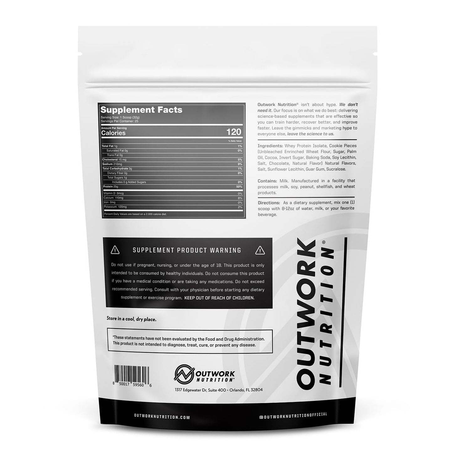 Outwork Nutrition Whey Isolate Protein Powder Cookies & Cream, 29 Servings