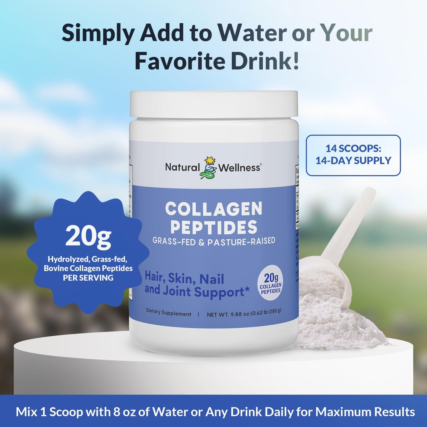 Natural Wellness Collagen Peptides (Type I & III) – Hydrolyzed Bovine Collagen for Hair, Skin, Nails, Joints & Bones – Powder, 19.76 oz