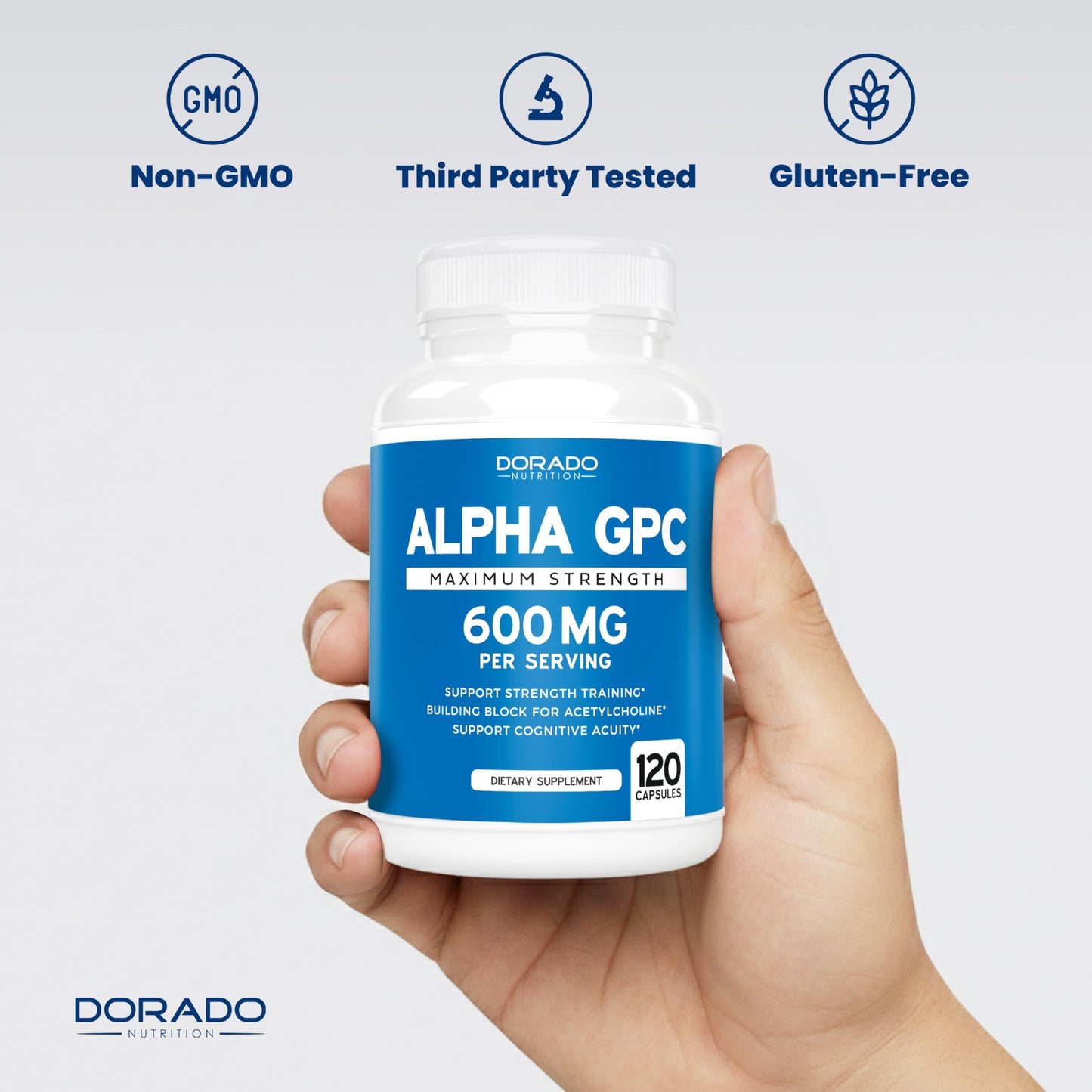DORADO NUTRITION Alpha GPC Choline Capsules 600mg, 120 Capsules