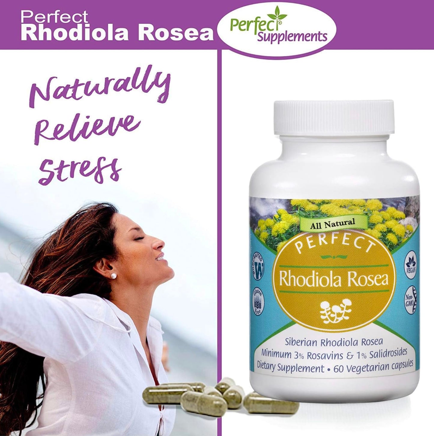Perfect Supplements Rhodiola Rosea Capsules, 60 Count