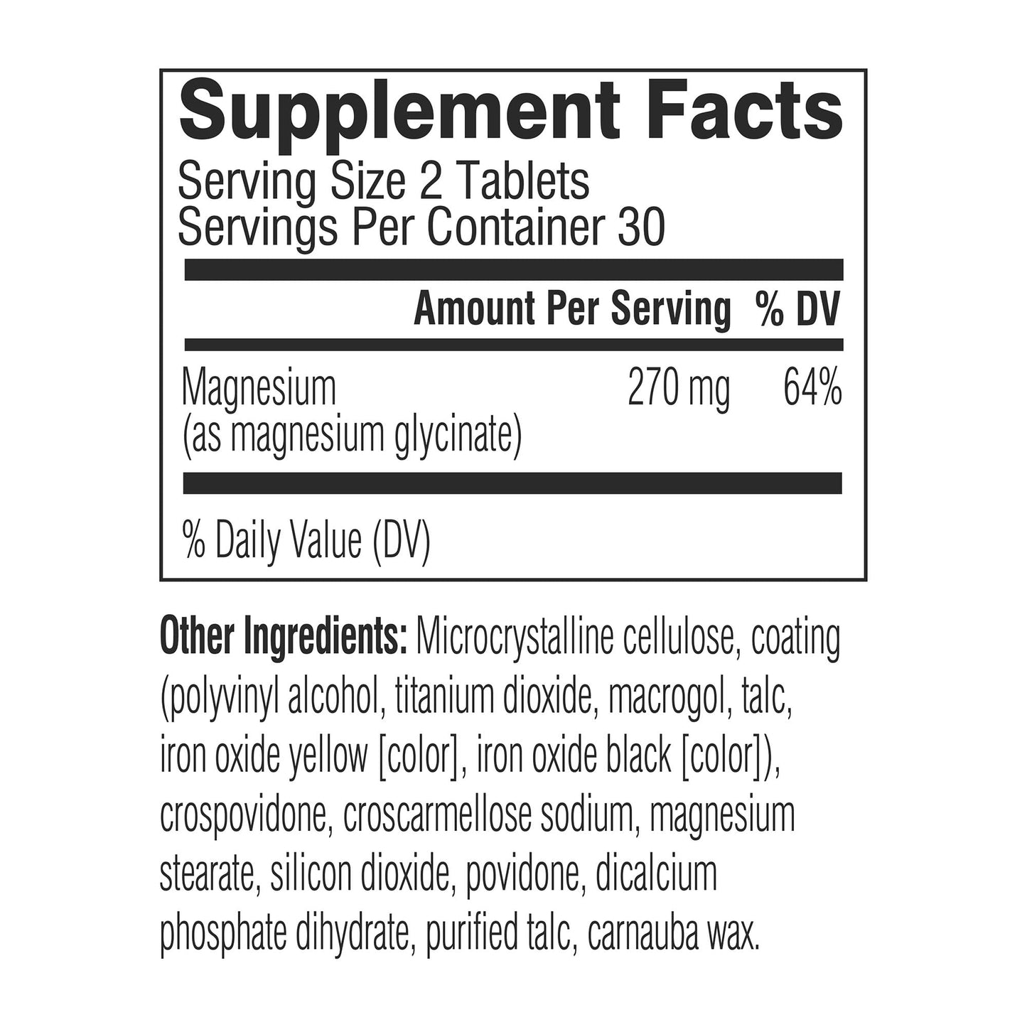 Swisse Magnesium Glycinate 270mg Per Serving High Absorption Magnesium Glycinate Supplement, 60 Tablets