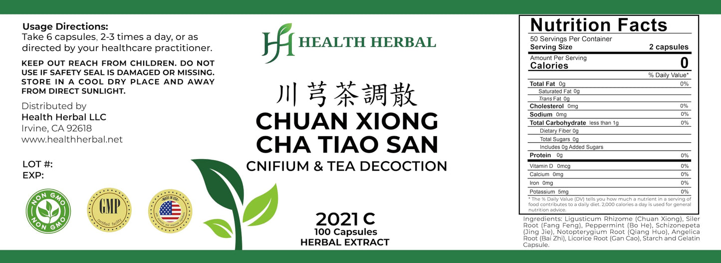 Health Herbal HH2021C Chuan Xiong Cha Tiao San/Cnifium & Tea Decoction, 100 Capsules