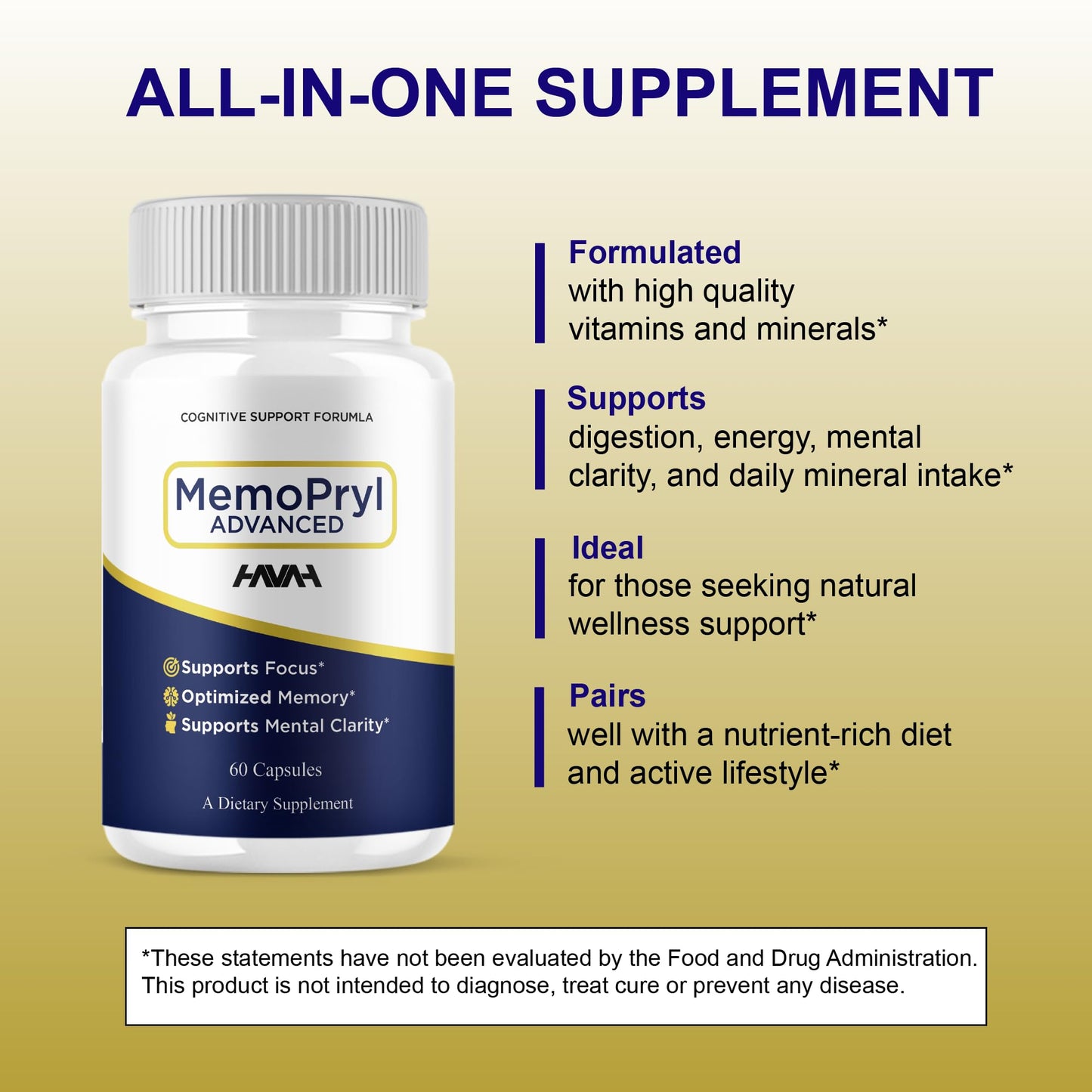 Havah Memopryl Premium Memory & Brain Clarity Pills 120 Capsules