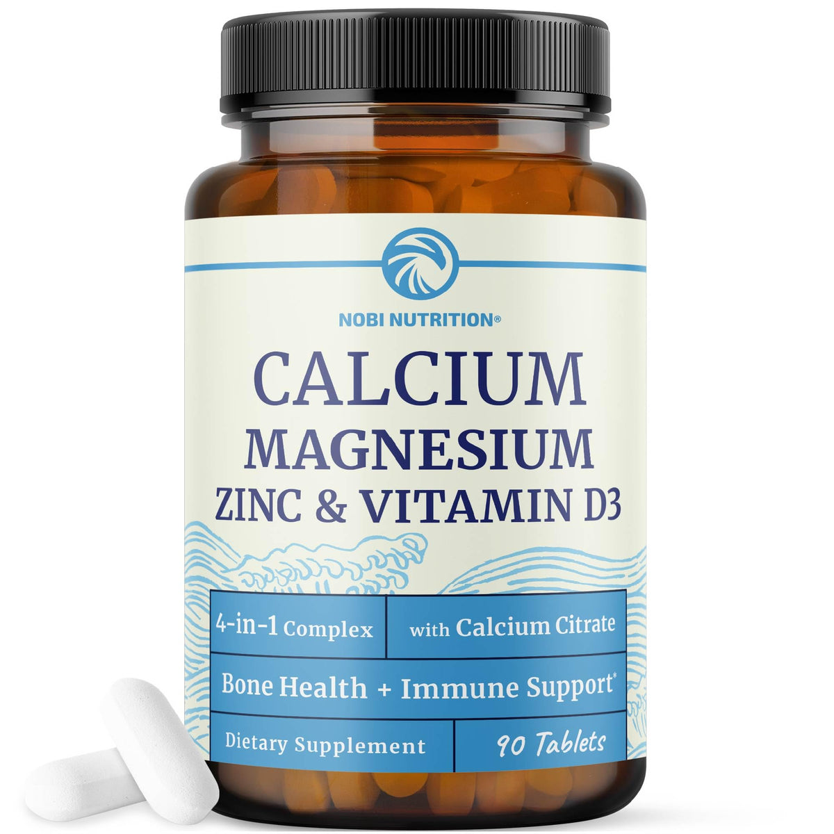 Calcium Magnesium Zinc D3 Supplement | Strong Bones, Healthy Teeth & Immune Support | Calcium Citrate Magnesium and Zinc with Vitamin D3 | 4-in-1 Cal Mag Supplement | 90 Tablets (1 Month Supply)