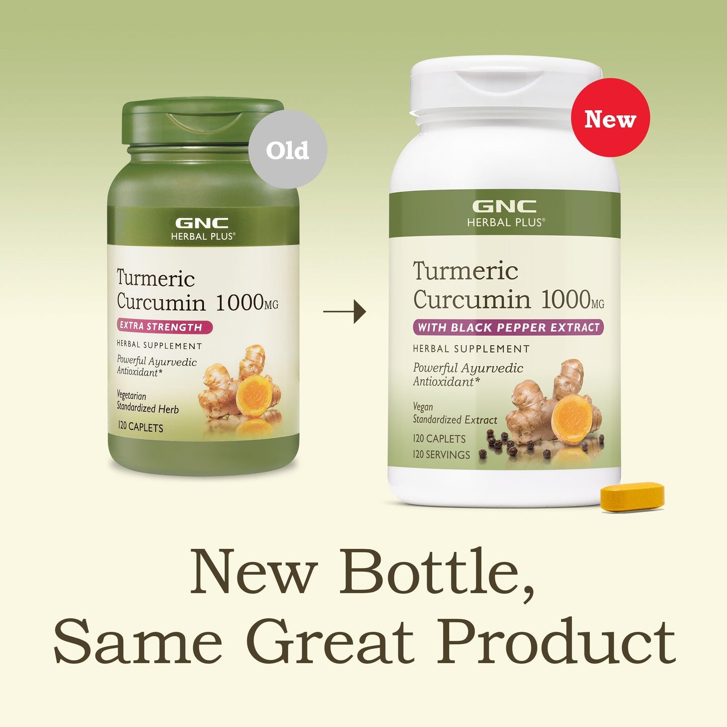 GNC Herbal Plus Turmeric Curcumin 1000mg + Piperine Caplets, 120 Count