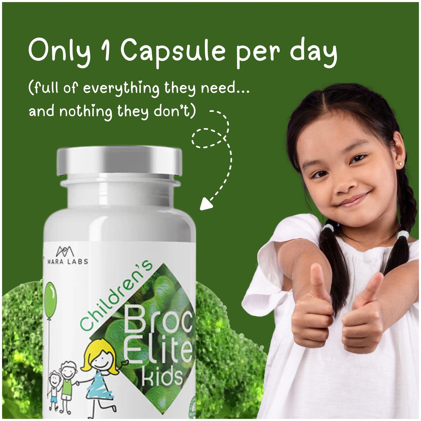 BrocElite Mara Labs Kids Broccoli Supplement with Sulforaphane Extract, No Glyphosate Residue, 30 Capsules