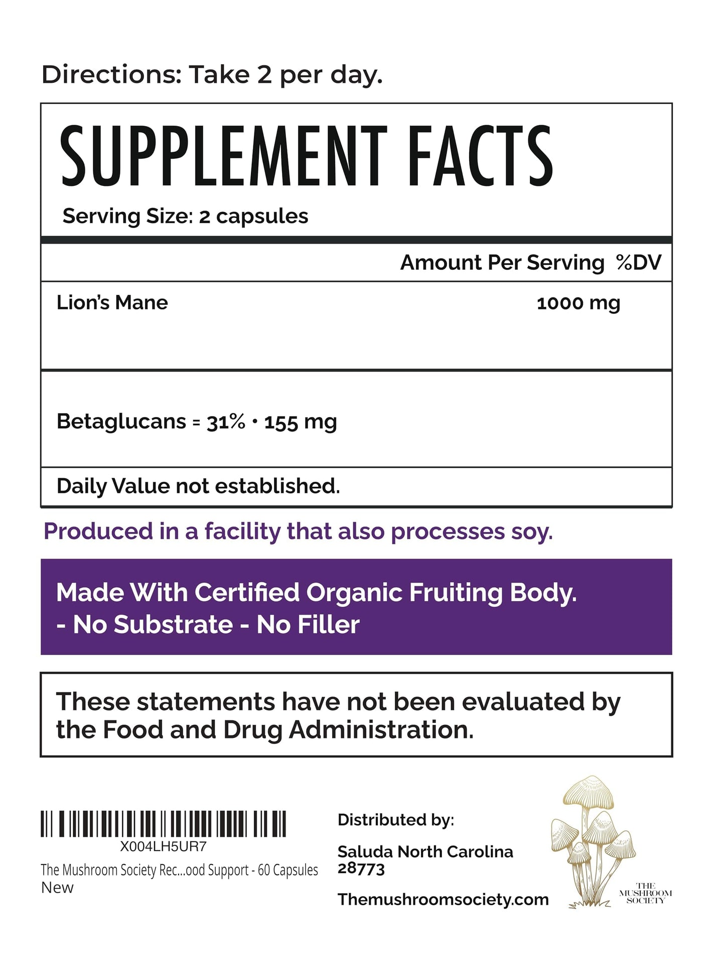The Mushroom Society Lion Mane Power Capsules 360 Capsules