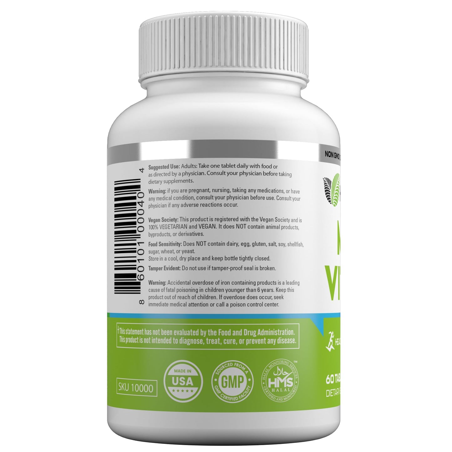HAYAT Vegan Natural Multivitamin Tablets, 60 Count