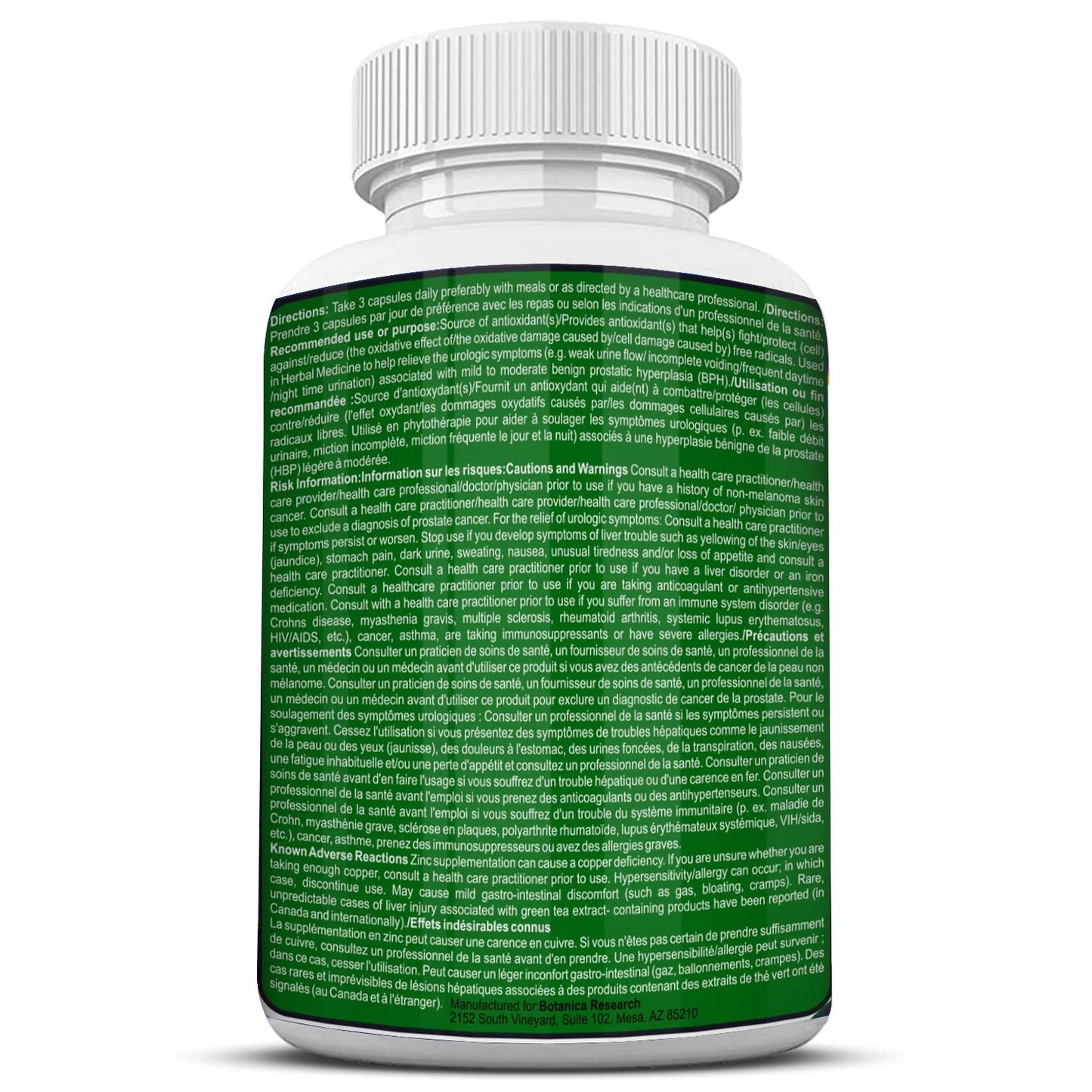 Botanica Research Prostanen Prostate Support Formula with Endocrine Care Complex, Saw Palmetto, Cat's Claw, Graviola, Selenium & Zinc - 90 Capsules
