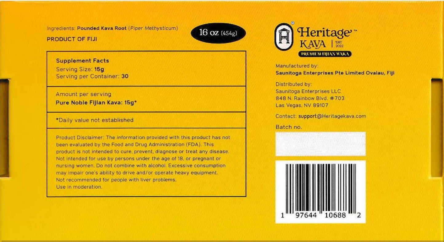 Heritage Kava Pure Premium Fijian Waka Powder 16 oz