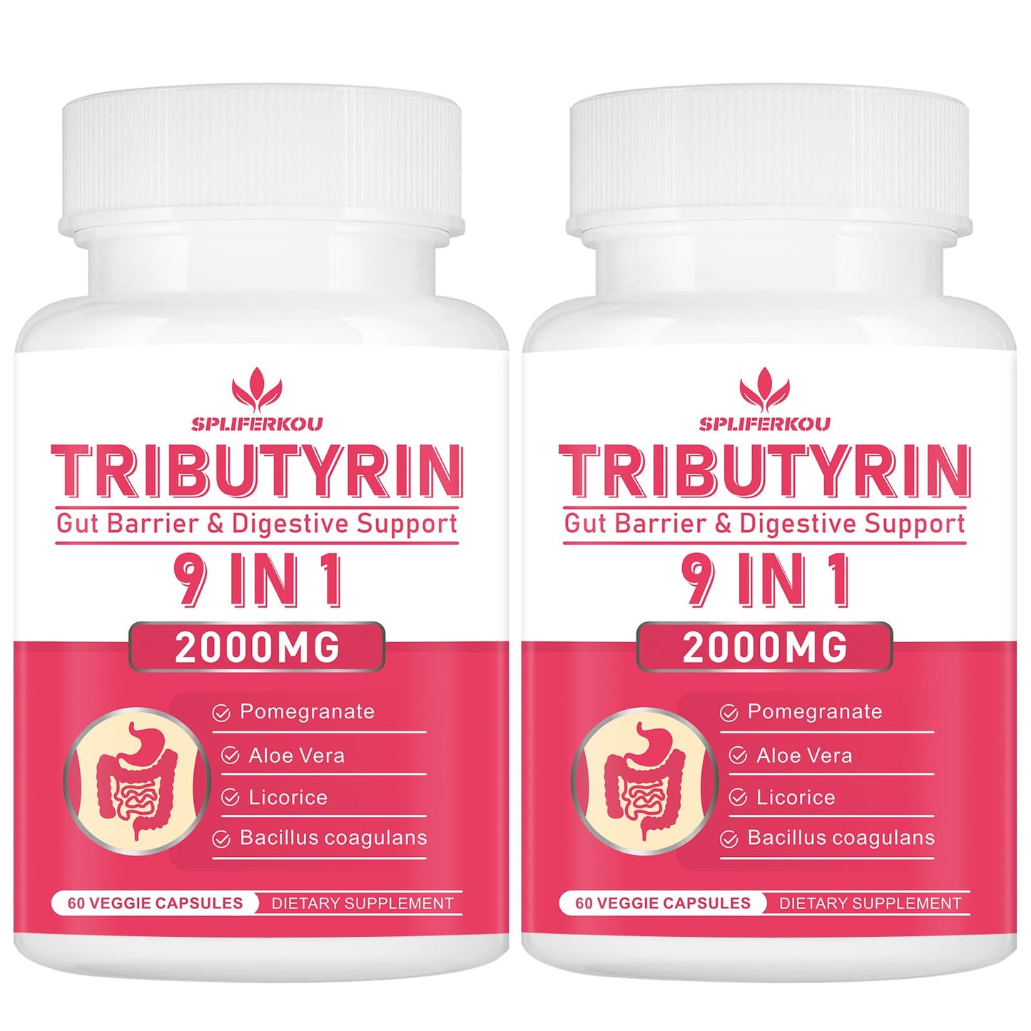Spliferkou Tributyrin Gut Health Supplement, 9-in-1 Butyrate Complex, 120 Capsules