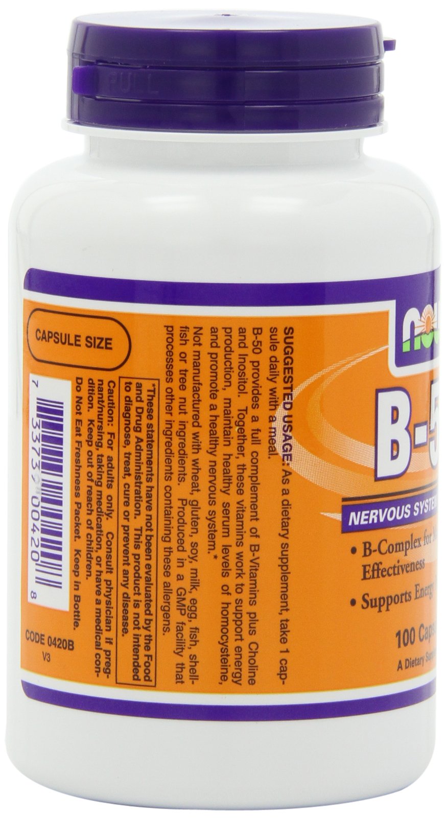 NOW Foods B-50 Vitamin B-Complex Capsules, 200 Capsules