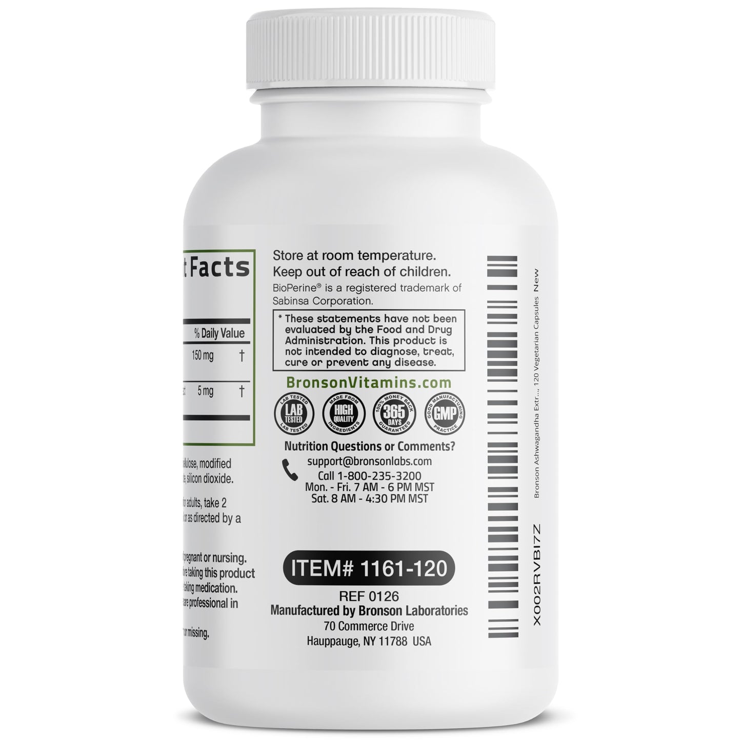 Bronson Ashwagandha Extra Strength Stress & Mood Support with BioPerine, 120 Capsules