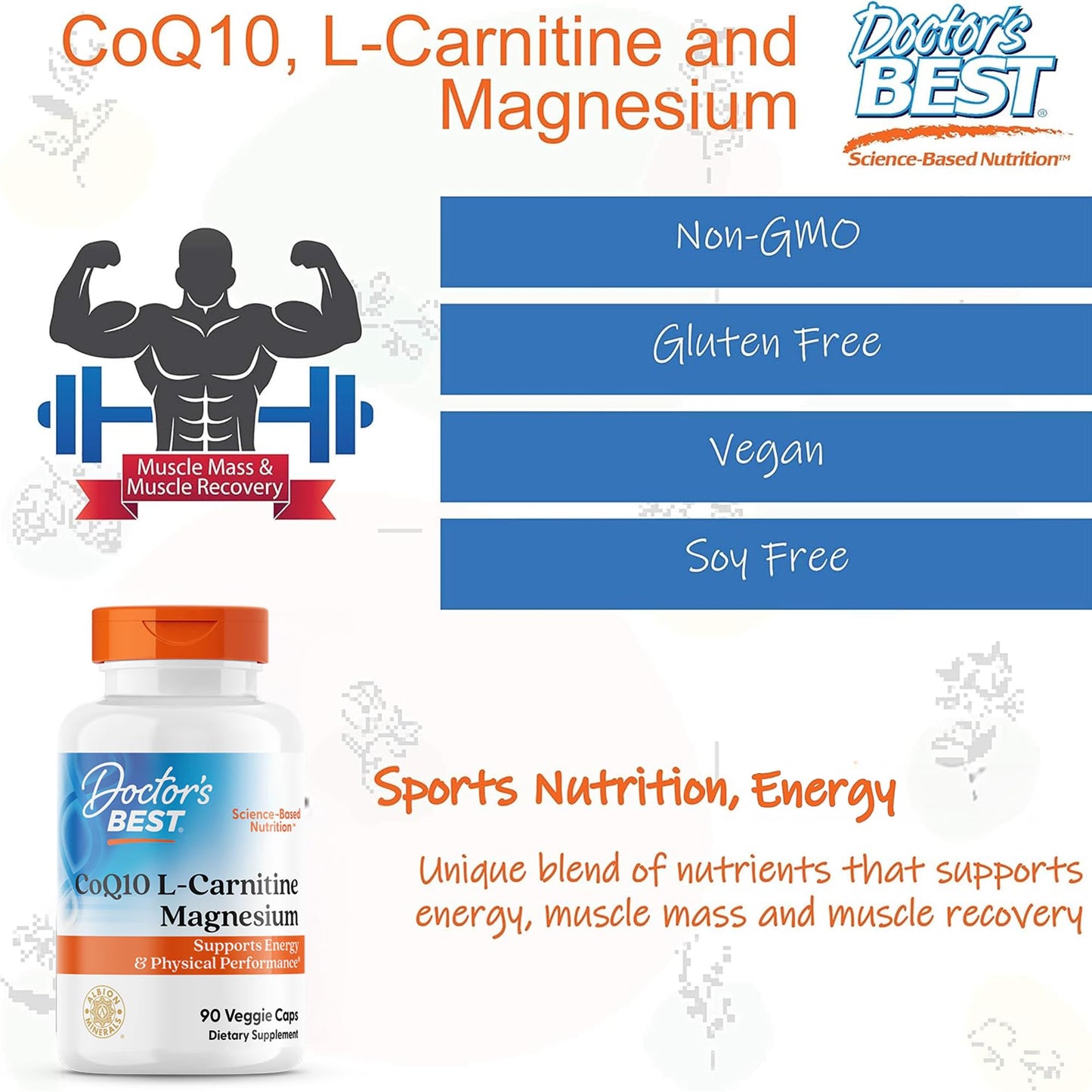Doctor's Best CoQ10 L-Carnitine Magnesium Supplement Capsules 90 Count