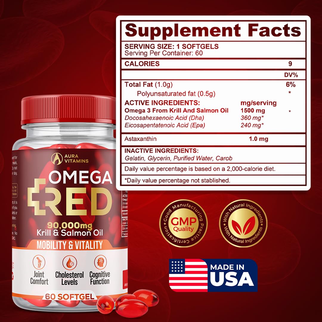 AURA VITAMINS Omega RED Krill Oil Softgels 60 Count