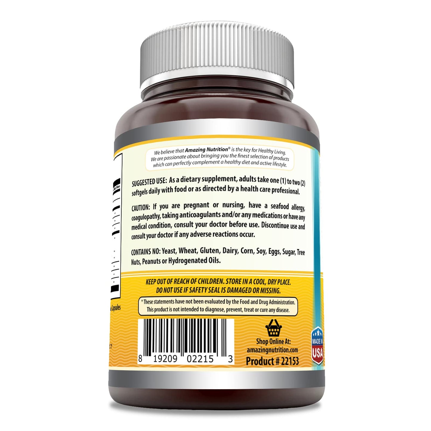 Amazing Nutrition Omega Norwegian Cod Liver Oil 1000 mg Softgels Lemon 120 Count