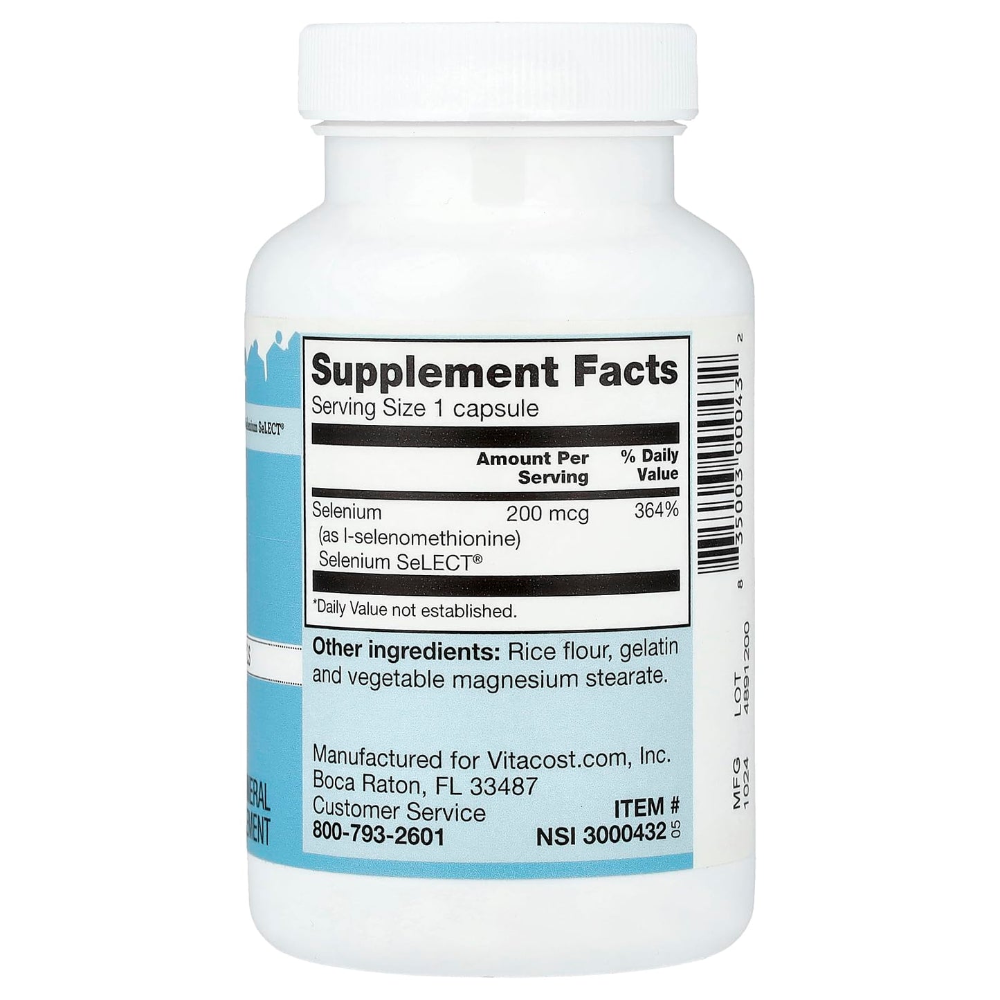 Vitacost Brand Selenium 200 mcg Capsule, 200 Capsules