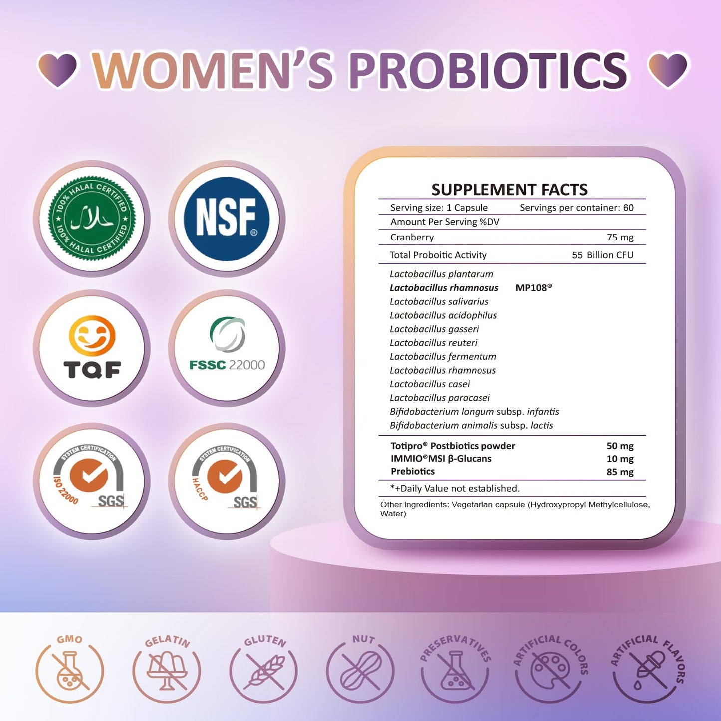 F36 Probiotics for Women 55 Billion CFU – Vaginal & Digestive Health, Immune Support, Sleep & pH Balance – with Cranberry, β-Glucan, Prebiotics & Postbiotics – Once Daily Capsule, 30 Count