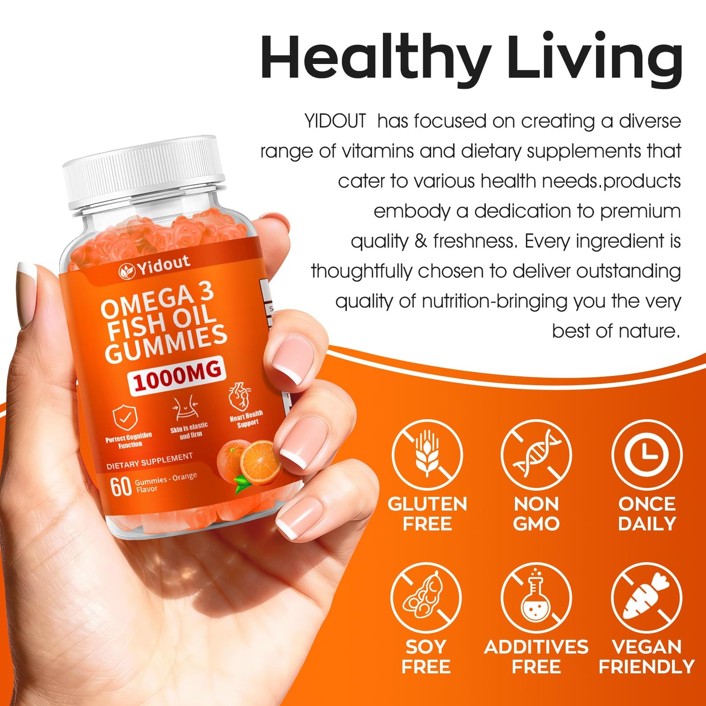 Yidout Omega 3 Fish Oil Gummies 60 Count