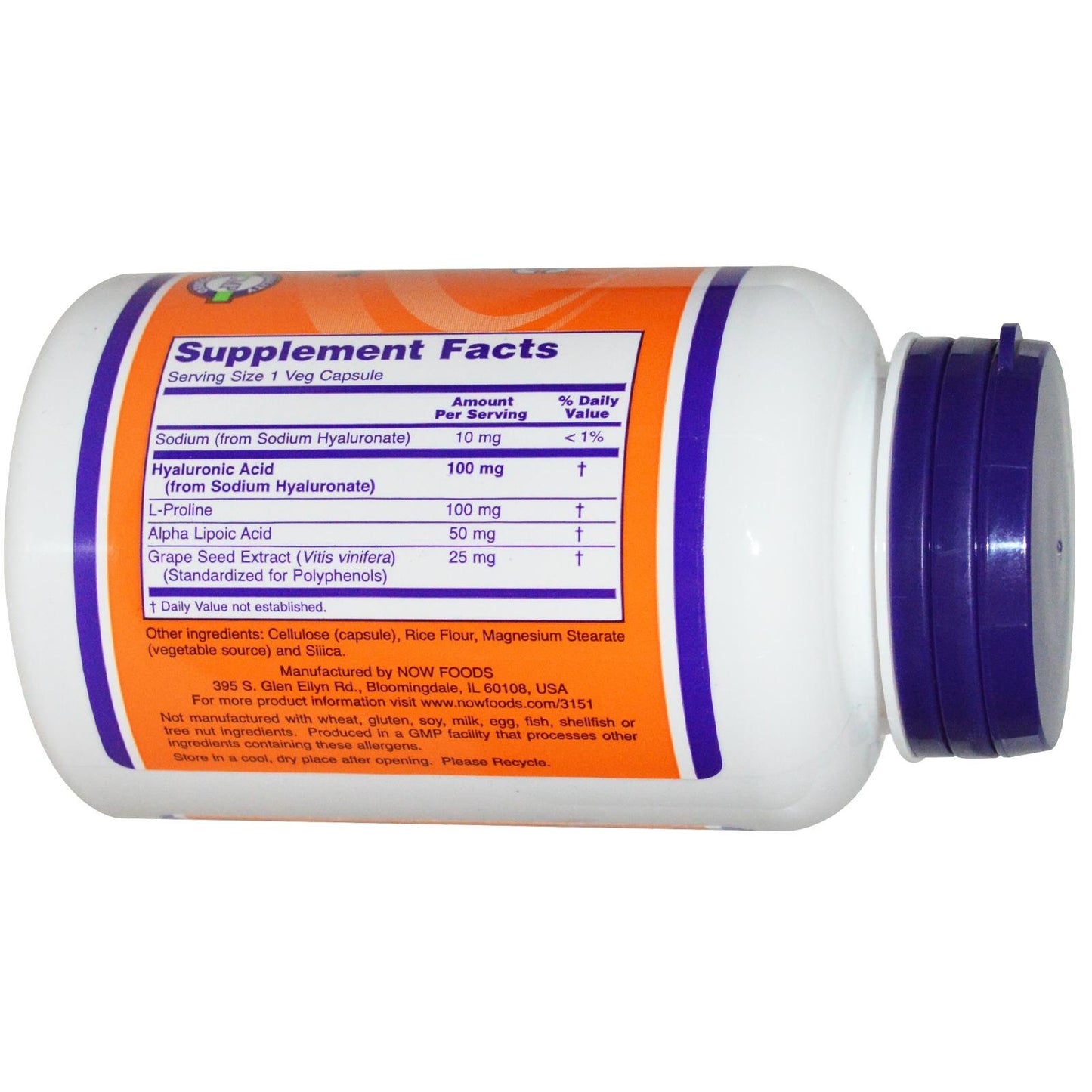 NOW Foods Hyaluronic Acid 100 mg Vegetarian Capsules 120 Count