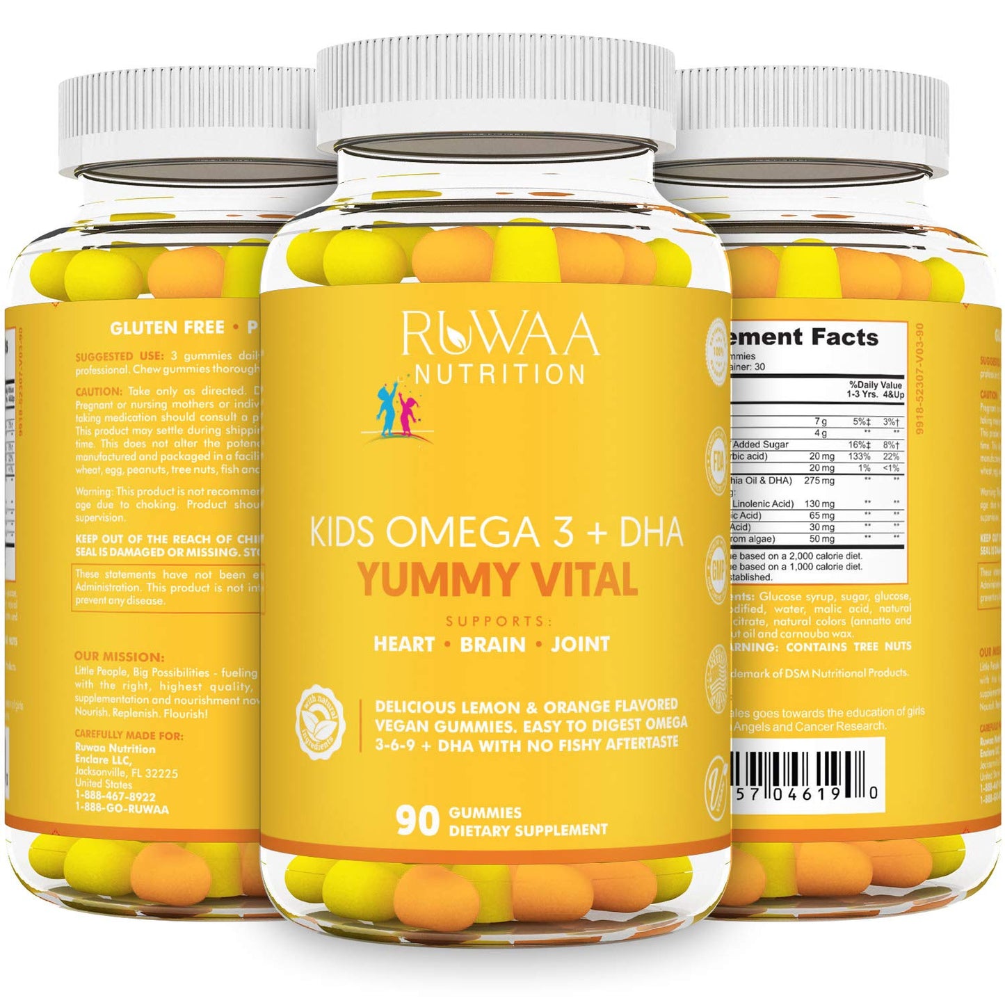 RUWAA NUTRITION Kids Omega 3 DHA EPA Gummies 540 Count