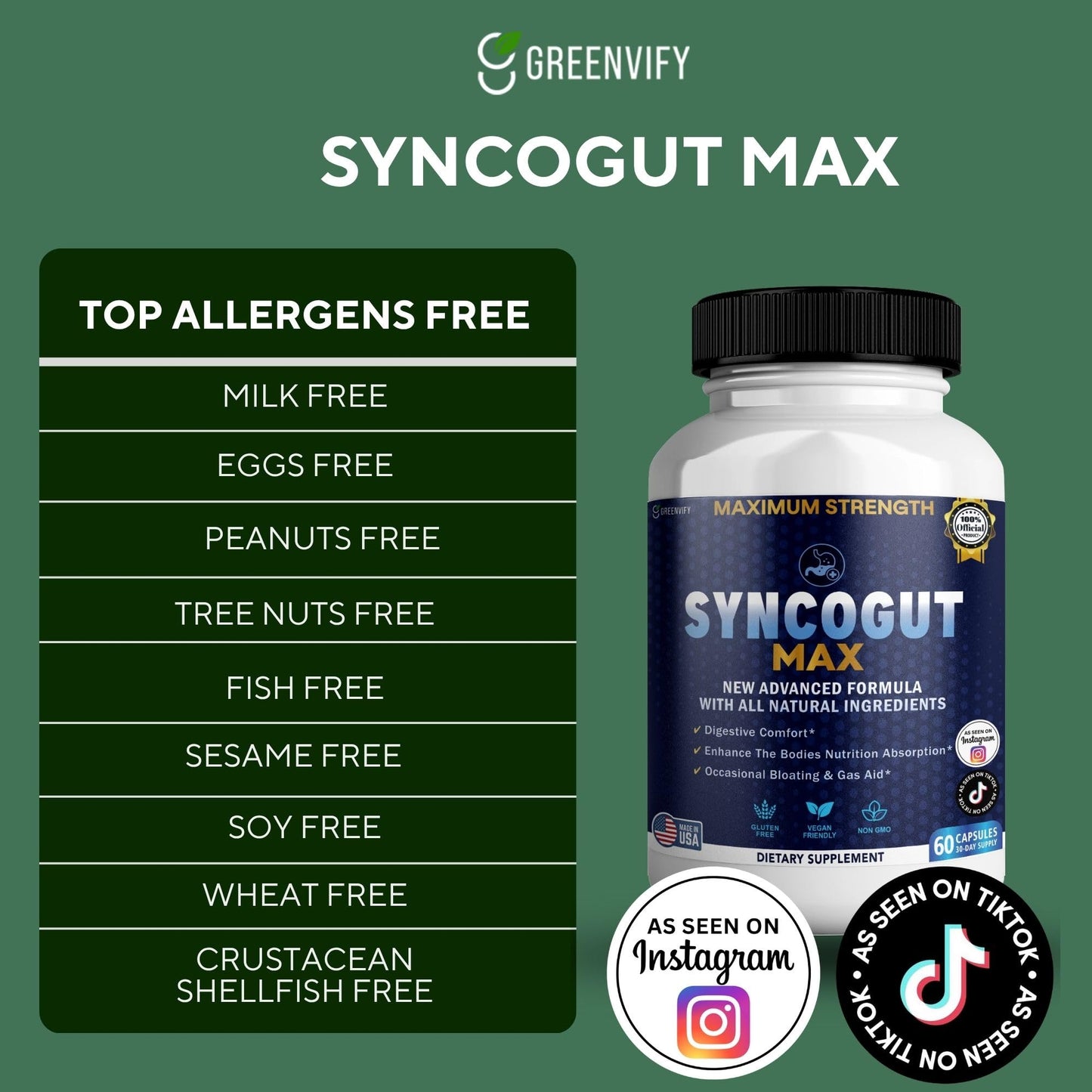 GREENVIFY SyncoGut Max Digestive Enzyme Supplement Capsules, 300