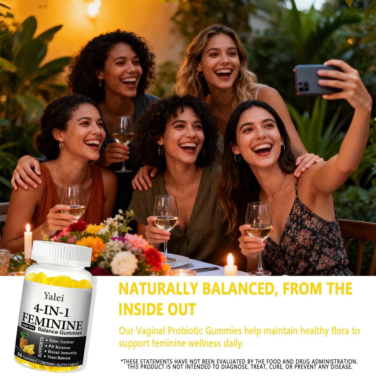 Yalei 4-in-1 Premium Feminine Balance & pH Balance Gummies for Women, 60 Count
