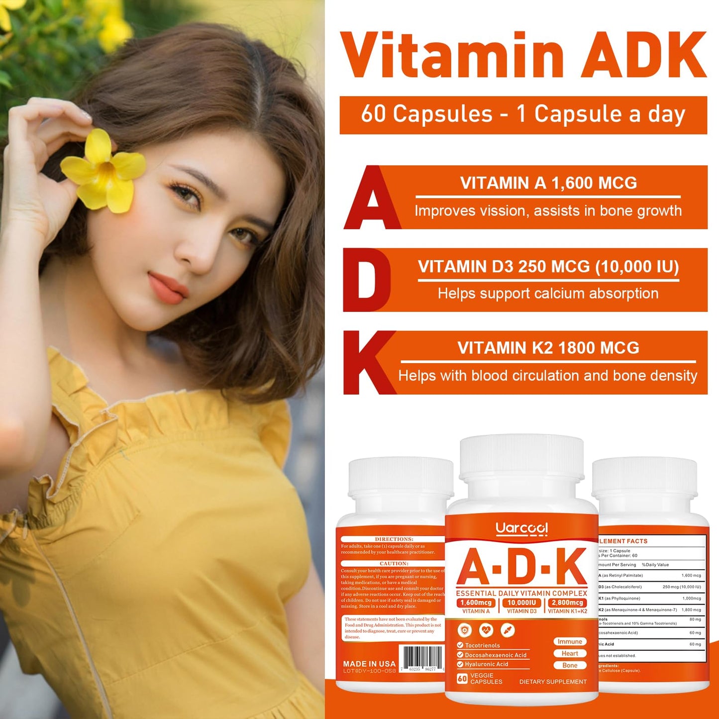 Uarcool ADK Vitamin Supplement Capsules 60 Count