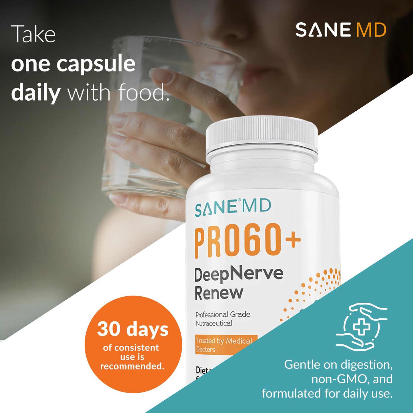 SANE PRO60+ DeepNerve Renew Nerve Support Supplement Capsules, 60 Count