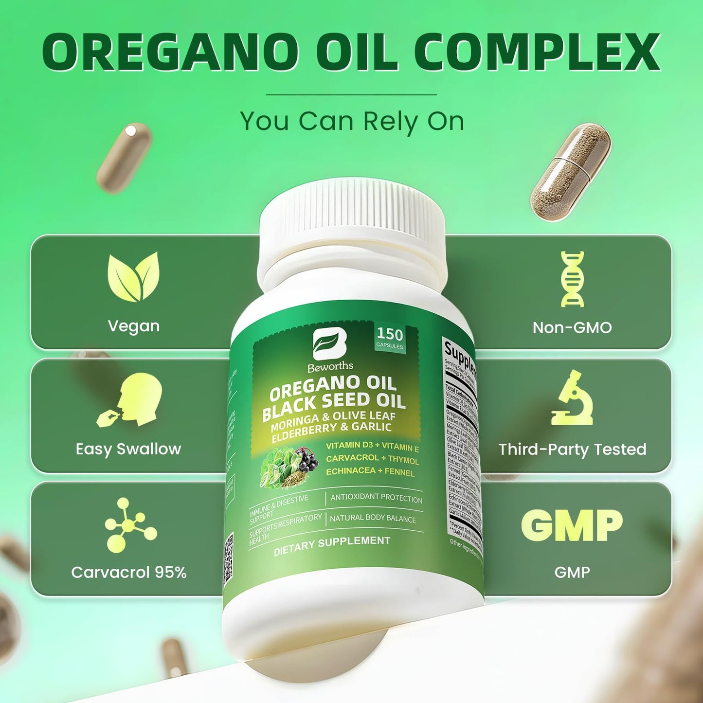 B BEWORTHS Oil of Oregano with Black Seed Oil Capsules, 150 Capsules